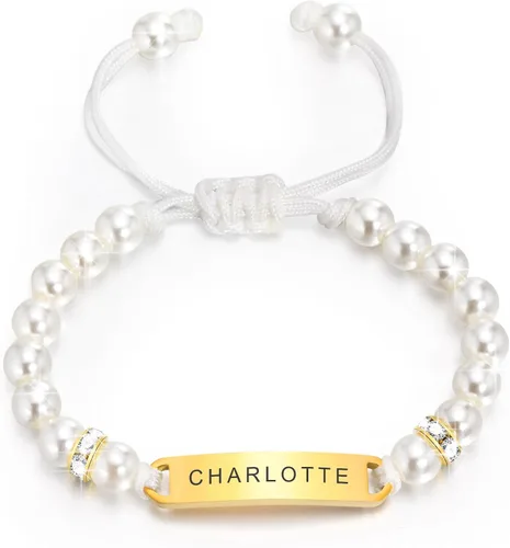 Miniatura 79 de Pulsera de barra para bebé: chapado en oro de 18 quilates, pulsera con placa de identificación personalizada para niños pequeños de mamá, nombre