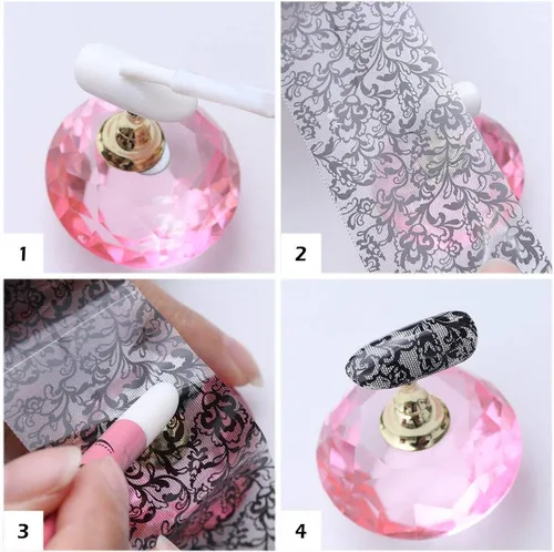 Miniatura 7 de 10 rollos de calcomanías holográficas retro de transferencia de láminas láser de encaje negro, suministros de arte de uñas, diseños de papel