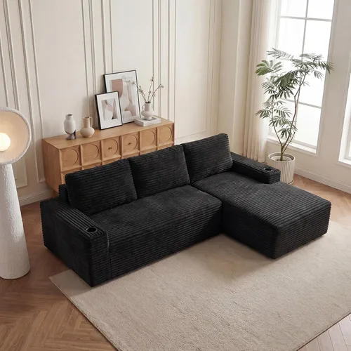 Miniatura 40 de Sofá seccional sin costuras de 108" en forma de L para sala de estar, cómodo sofá de corduroy con chaise, amplios reposabrazos, asiento profundo