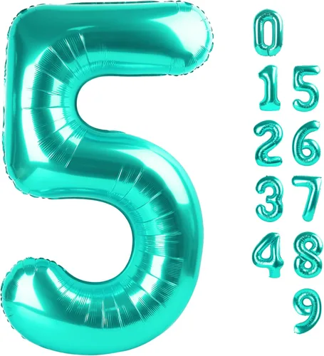 Miniatura 437 de Globos de números de 5 globos de 40 pulgadas, decoraciones de cumpleaños azules para niños y niñas, globos de números azul marino grandes