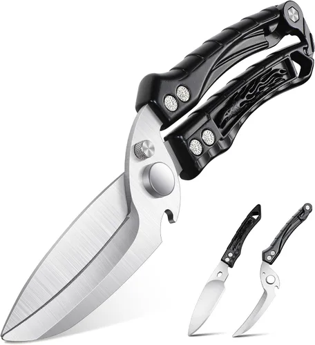 Miniatura 14 de Dream Reach Tijeras para aves de corral, Alemania, tijeras de cocina resistentes con cuchillo, abridor de botellas, caja de regalo, tijeras