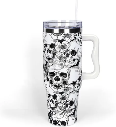 Miniatura 9 de Whaline Vaso patriótico del 4 de julio de 40 oz con asa, pajita y tapa, estrellas y rayas en rojo, azul y bandera de EE. UU., vaso de viaje del día
