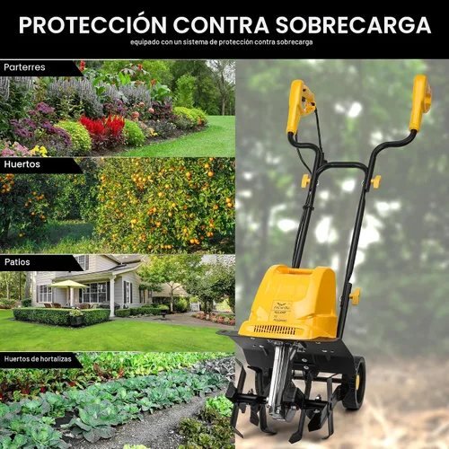 Miniatura 8 de IncwBo Garden Rototiller - Cultivador eléctrico con cable de 12 pulgadas y 10.5 amperios, ruedas ajustables, profundidad de labranza de 8 pulgadas