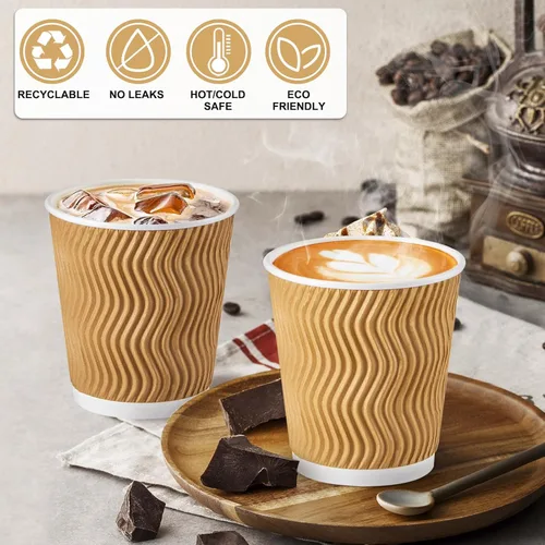 Miniatura 4 de SIUQ Tazas de café de 8 onzas – Paquete de 150 vasos de papel desechables aislados de 8 onzas, tazas de pared onduladas corrugadas para bebidas