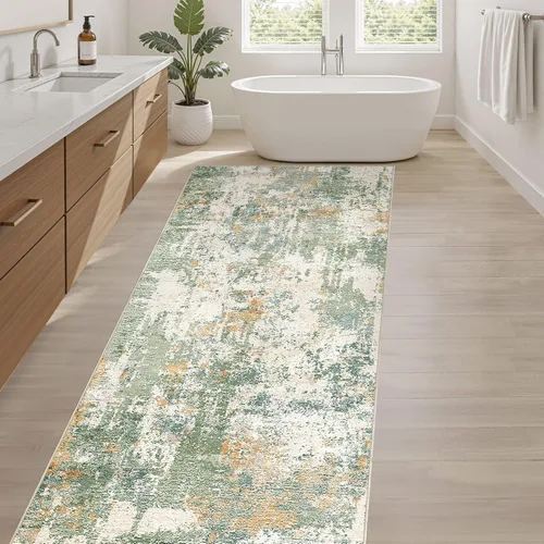 Miniatura 5 de Alfombra de pasillo lavable para cocina: 3 x 10 pies, antideslizante, abstracto, suave, moderno, resistente a las manchas, para interiores, piso