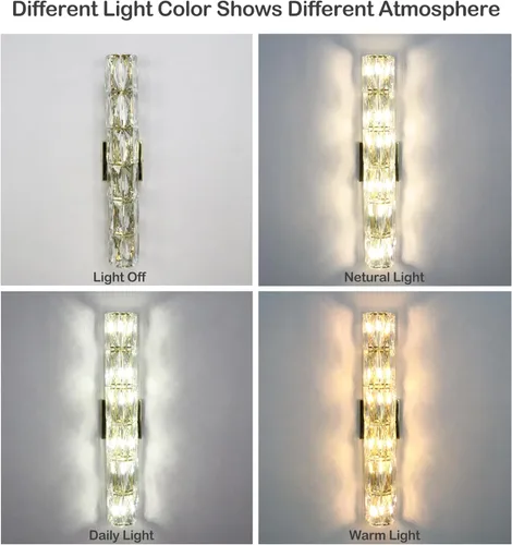 Miniatura 8 de SAMTEEN Aplique de pared de cristal de 23.6 pulgadas, apliques dorados, iluminación de pared moderna de mediados de siglo, 6 luces de montaje