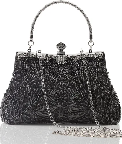 BABEYOND Bolsos de mano de noche para mujer, accesorios vintage para bolso de noche para mujer, Gatsby de los años 20 con cuentas de lentejuelas y