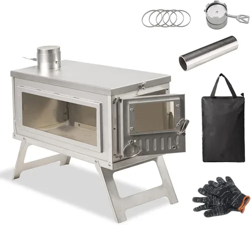 Miniatura 8 de Estufa de campamento portátil para camping, pesca en hielo, cocina, senderismo, viajes, estufa de leña portátil con chimeneas de 8.2 pies