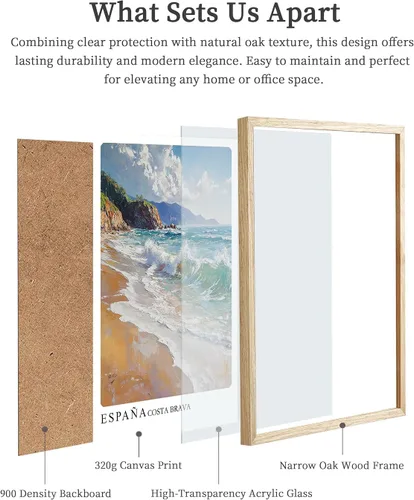 Miniatura 9 de Sea - Arte de pared abstracto con marco de playa de madera de roble, arte de pared de 8 x 10 pulgadas, póster retro español de ciudad, impresión