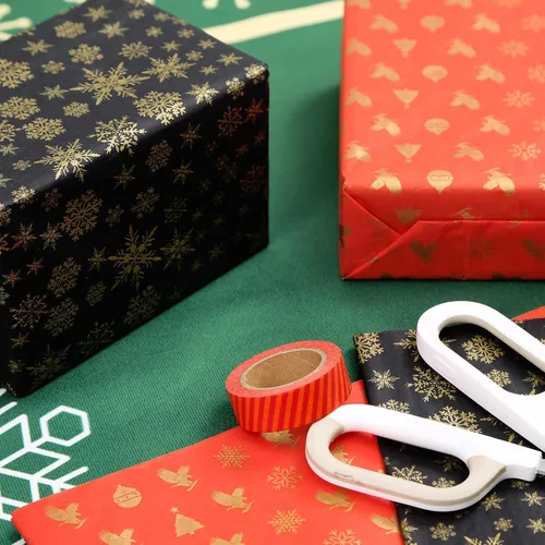 Miniatura 7 de PAPER FAIR HoHoHo - Juego de 100 hojas de papel de seda de regalo verde vintage dorado y plateado, papel de seda de copo de nieve HoHoHo, para caja