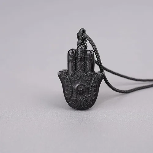 Miniatura 4 de COAI Hamsa - Collar de obsidiana negra para hombre y mujer