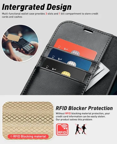 Miniatura 3 de OCASE Funda tipo cartera desmontable para Samsung Galaxy S24 con tarjetero [2 en 1] Funda de piel sintética con bloqueo RFID, soporte magnético Negro