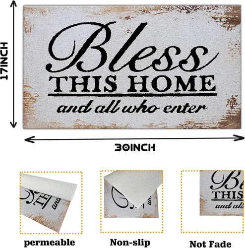 Miniatura 3 de Nogrit Vintage Bless This Home and All Who Enter - Tapete impermeable para puerta de entrada al aire libre, 17 x 30 pulgadas, tapete antideslizante