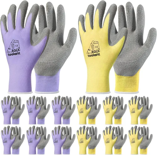 Miniatura 14 de toolant Guantes de trabajo de látex arrugado a granel, guantes de trabajo de seguridad con revestimiento de goma para hombres y mujeres, 12 pares