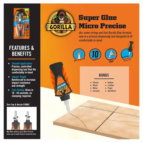 Miniatura 3 de Gorilla Micro Precise Super Glue, 0.18 onzas, transparente, (paquete de 1)