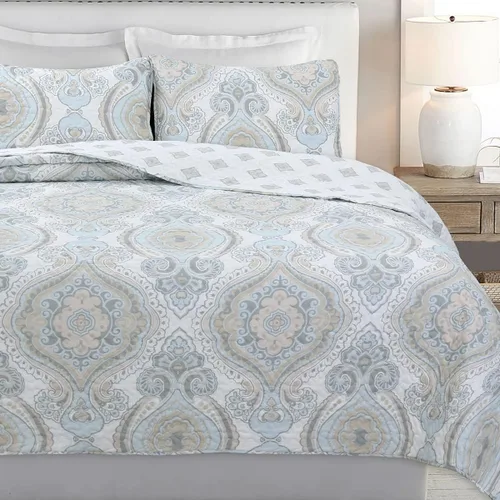 Miniatura 7 de Cozy Line Home Fashions Juego de ropa de cama reversible de majestad floral, gris topo, cubrecama ligero para todas las estaciones