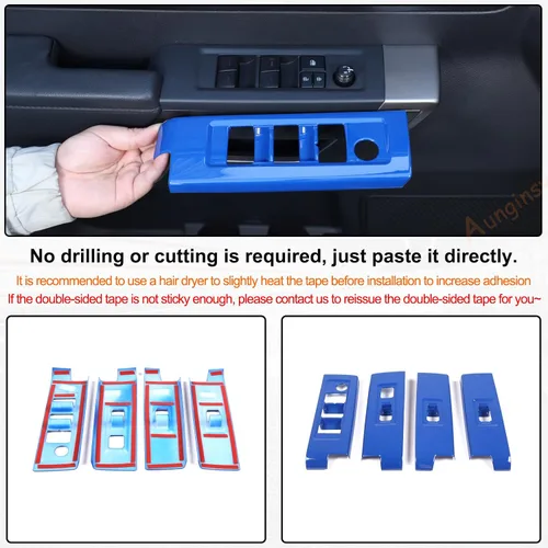 Miniatura 4 de Aunginsy Cubierta de Panel de Moldura de Botón de Elevación de Vidrio para Puerta de Automóvil Compatible con Toyota Tundra/Sequoia 2022-2025