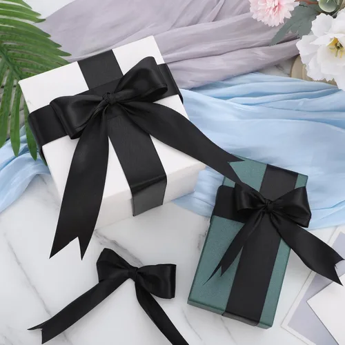 Miniatura 3 de woric - Cinta negra de satén negro de 120 yardas de 1-1/2 pulgadas para envolver regalos, ramo de flores, lazos, serpentinas, fiestas, día