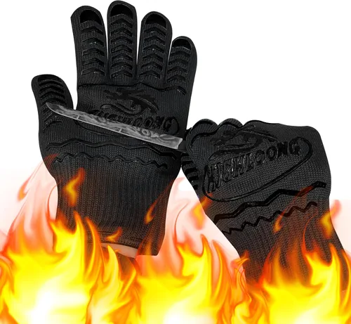 Miniatura 12 de Guantes para barbacoa, guantes de horno 1472℉ resistentes al calor extremo, guantes de silicona antideslizantes para horno, guantes de cocina