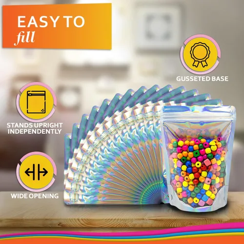 Miniatura 5 de 100 bolsas de Mylar iridiscentes resellables - Bolsas sellables con cierre hermético de 5 x 7 pulgadas, bolsas de pie sellables con cierre térmico