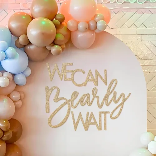 Miniatura 8 de Letrero "We Can Bearly Wait" para telón de fondo - Pancarta temática de oso de peluche para fiesta de bebé, niño, niña, baby shower, revelación