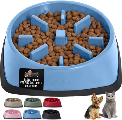 Miniatura 21 de GORILLA GRIP Cuencos para perros de alimentación lenta pendiente de patente, juguete interactivo de rompecabezas de 4 tazas para entrenamiento