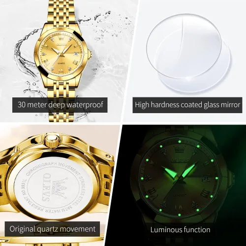 Miniatura 6 de OLEVS Reloj de pulsera para mujer, de acero inoxidable, de dos tonos, de acero inoxidable, analógico, de cuarzo, para mujer