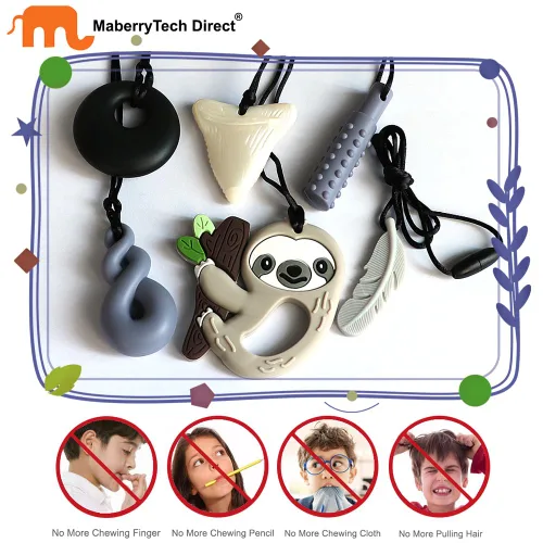 Miniatura 7 de Collares masticables para niños sensoriales, paquete de 6 collares masticables de silicona para niños y niñas con TDAH autismo, ansiedad, juguetes