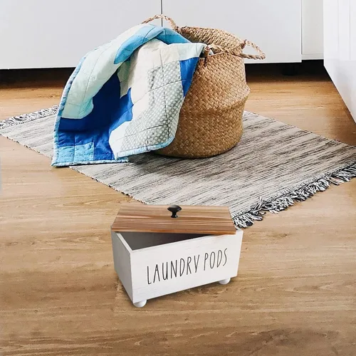 Miniatura 3 de Contenedor de cápsulas de lavandería, soporte para cápsulas de lavandería rústicas, caja organizadora de almacenamiento de detergente para ropa