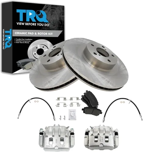 Miniatura 62 de TRQ Juego de pastillas de freno delanteras y rotores de cerámica, pinzas, mangueras, compatibles con Honda Odyssey 2005-2010