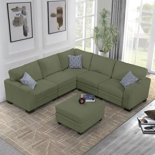 Miniatura 14 de Legend Vansen Sofá modular de gran tamaño, sofá en forma de U de 7 asientos con otomana, sofá de pana con asiento profundo, sofás seccionales Gris