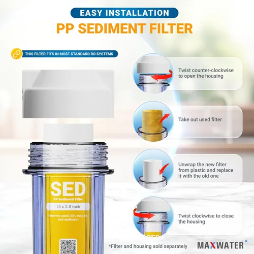 Miniatura 5 de Max Water Cartucho de filtro de agua de sedimentos de repuesto de 10 x 2.5 pulgadas, 5 micrones para toda la casa, fibra de filtración soplada por