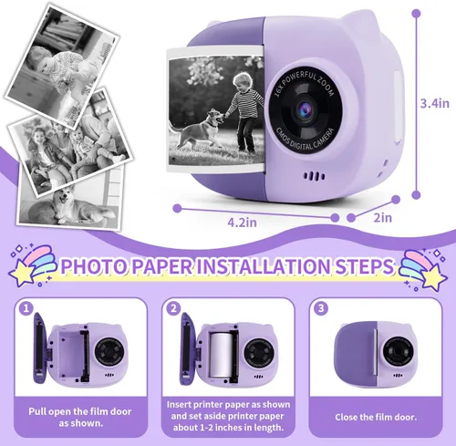 Miniatura 5 de Cámara de Impresión Instantánea Rongta para Niños, Impresora Foto Portátil para Regalos de Cumpleaños, Juguetes para Niños, Cámara Digital Infantil