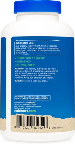 Miniatura 4 de Nutricost Espirulina 3,000 mg, 180 cápsulas para 30 porciones - Certificado CCOF fabricado con espirulina orgánica, sin gluten, vegetariano