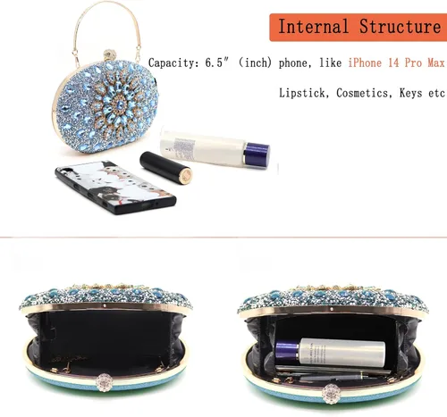 Miniatura 4 de Bolsos de mano de noche con diamantes de imitación para mujer, bolso de mano de boda, bolso de fiesta de novia, diamantes de graduación, bolsos
