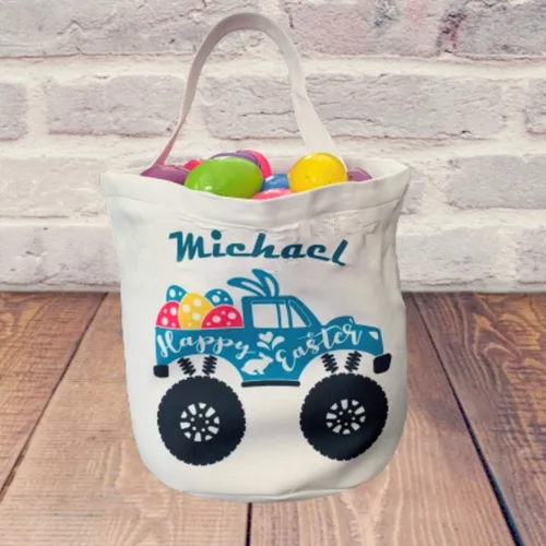 Miniatura 3 de Cestas de Pascua personalizadas para niños vacías – Cubo para caza de huevos – Nombre personalizado – Cubo de lona con asas