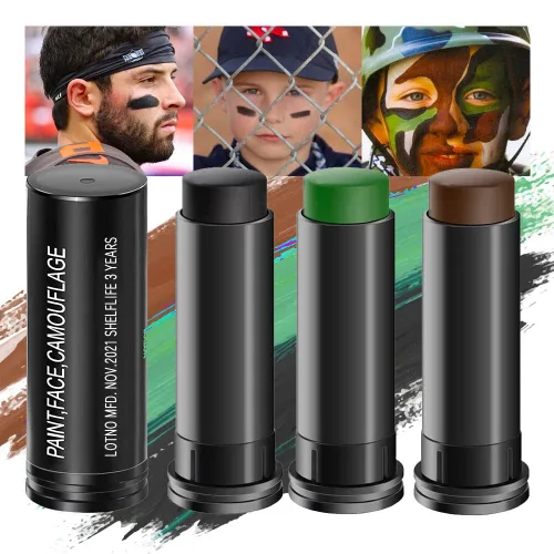 Kaely Juego de 3 piezas de pintura facial, béisbol, fútbol, softbol, ojo negro, para deportes al aire libre, negro, marrón, verde, camuflaje, kit de