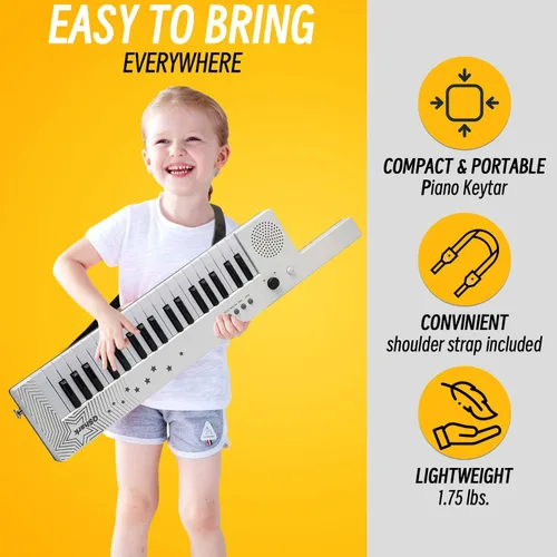Miniatura 7 de Teclado de Piano Portátil de 37 Teclas, Juguetes Electrónicos de Karaoke Keytar con Micrófono y Correa de Transporte, 4 Tonos, 4 Ritmos, 10