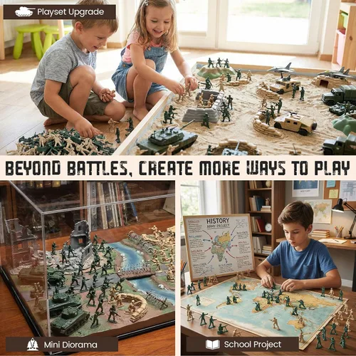 Miniatura 5 de LovesTown - 100 figuras del ejército para hombres, soldados de juguete para niños, de plástico verde y amarillo, juguete clásico, regalos de regreso