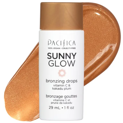 Pacifica Sunny Glow gotas líquidas de bronceador facial - Maquillaje facial de bronceado para la cara y las mejillas para un brillo instantáneo tipo