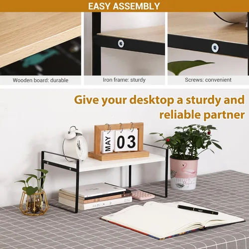 Miniatura 5 de YGYQZ - Organizador de escritorio de madera para oficina - Suministros de escritorio, lindo tocador, estante de almacenamiento y organización