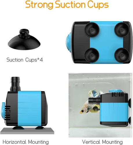 Miniatura 7 de POPOSOAP Bomba de agua sumergible de 160 GPH, bomba de agua de acuario de elevación de 5.5 pies, 12 W CA 110 V, bomba de fuente ultra silenciosa