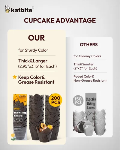 Miniatura 3 de Katbite 200 forros para cupcakes de tulipán, soportes para magdalenas, tazas para hornear, envoltura de cupcakes para fiestas, bodas, cumpleaños