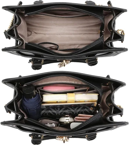 Miniatura 11 de Dasein Bolsos de mano de dos tonos para mujer, bolsos de hombro de cuero vegano, bolsa grande con cartera a juego