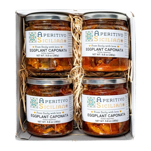 Miniatura 4 de Aperitivo Siciliano - Auténtica caponata de berenjena siciliana - Hecho a mano con ingredientes seleccionados cultivados en Sicilia - Paquete de 4