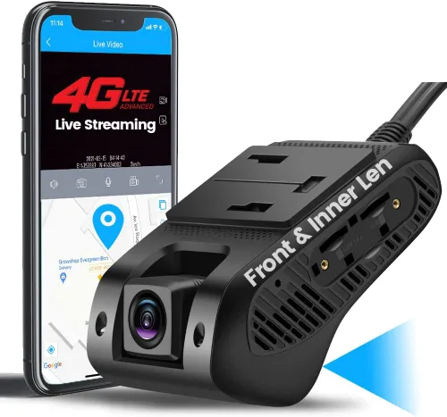 Video en vivo y monitor remoto de 24 horas, Jimi JC400P 4G y WiFi Dual Dash Cam frontal e interior para automóviles Cámara de coche 1080P Grabadora