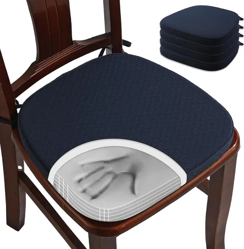 Miniatura 10 de BUYUE Cojines de Espuma Viscoelástica de Lujo para Sillas, Paquete de 6, Jacquard 16" en Forma de U, Cojines Cómodos para Sillas de Comedor, Borgoña