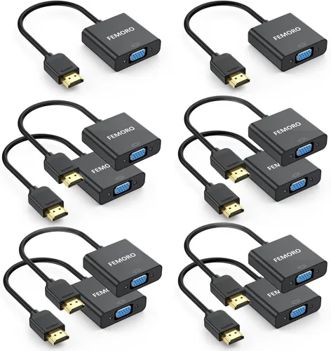 FEMORO Adaptador HDMI a VGA, paquete de 10 unidades, adaptadores de convertidor de cable HDMI VGA macho a hembra para monitor, PC, portátil,