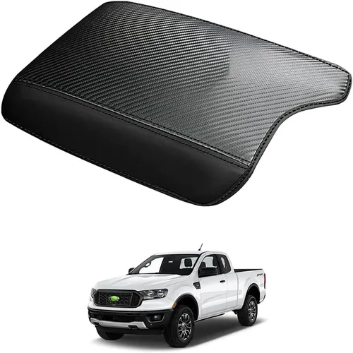 Autorder Funda de consola central para Ford Ranger 2019-2023, accesorios para reposabrazos, funda de fibra de carbono, almohadilla de consola