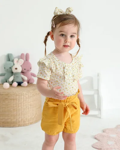 Miniatura 3 de Mioglrie Conjunto de ropa para bebé recién nacida, conjunto de pantalones cortos, lindos trajes de verano para bebés, ropa de bebé de algodón